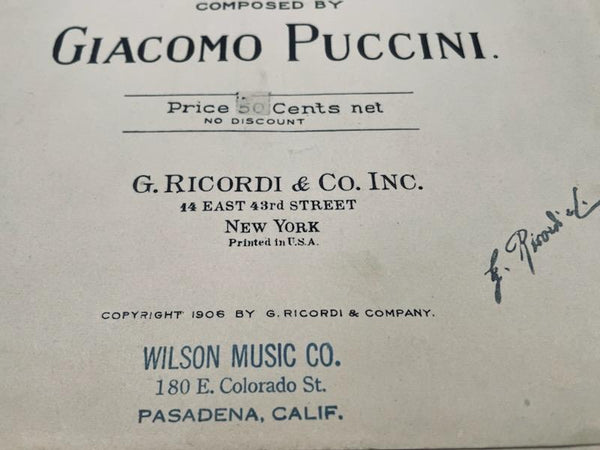 Tosca Composed Manuscripts By Giacomo Puccini Ephemera Copyright 1906 G Ricordi New York