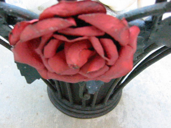 French Tole Basket Blooming Standout Red Roses From 1940 - Designer Unique Finds 
 - 2