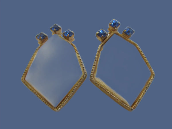 Art Deco Golden Mother of Pearl Cabochon Gems Clip On Earrings - Designer Unique Finds 