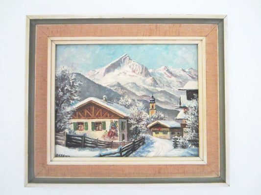 Winter Scene Bavarian Alps Impressionist Oil On Board Singed Okreno  - Designer Unique Finds 