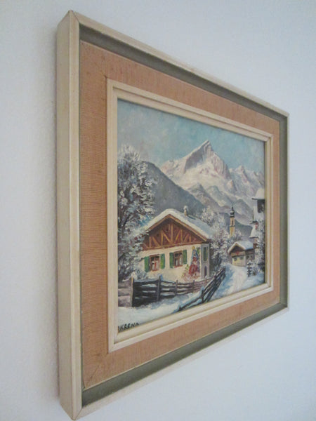 Okreno Winter Scene Swiss Alps Signed Painting - Designer Unique Finds 