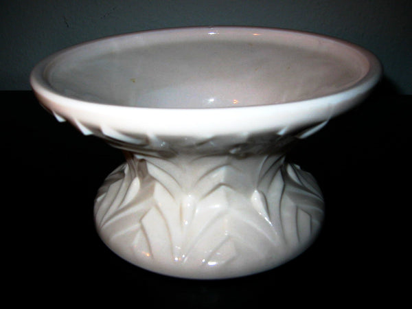 Jeanette Pedestal Pale Pink Feather Glass Bowl  - Designer Unique Finds 