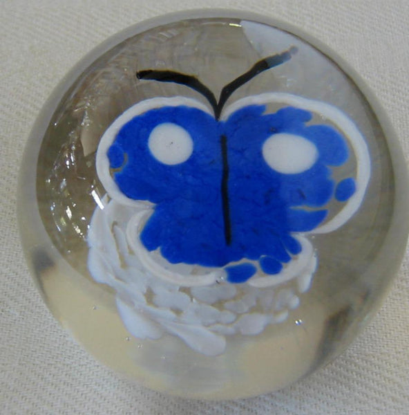 Fratelli Toso Vetreria Blue Butterfly Murano Glass Signed Paperweight - Designer Unique Finds 
