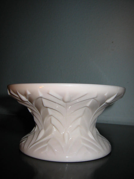 Jeanette Feather Glass Pink Pedestal Bowl Majolica Decoration - Designer Unique Finds 
