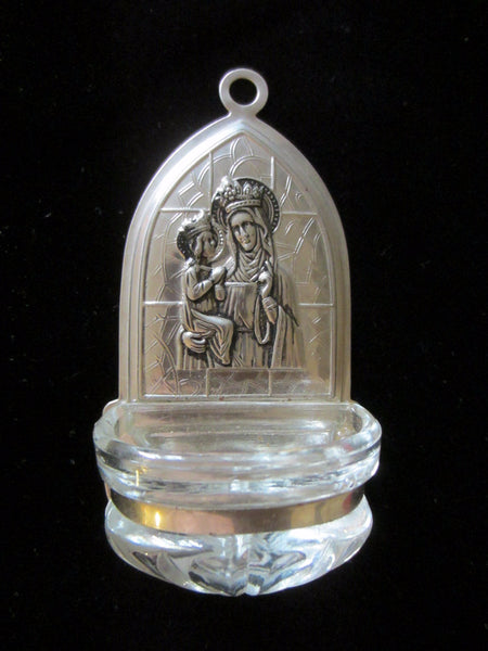 Holy Water Silver Glass Font Mary And Child Folk Art - Designer Unique Finds 