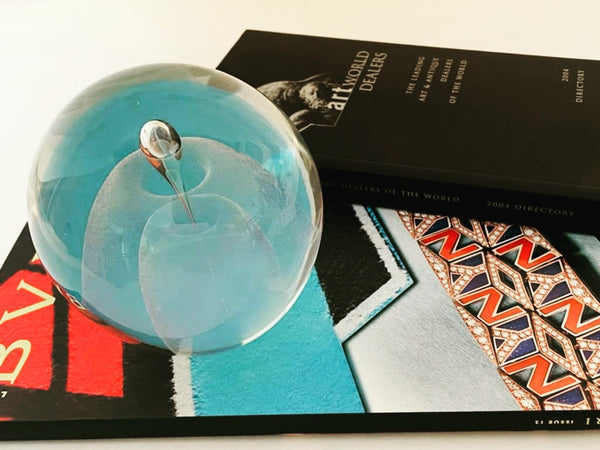 Glass Paperweight Infused Shimmer Signed Dated Copyrighted