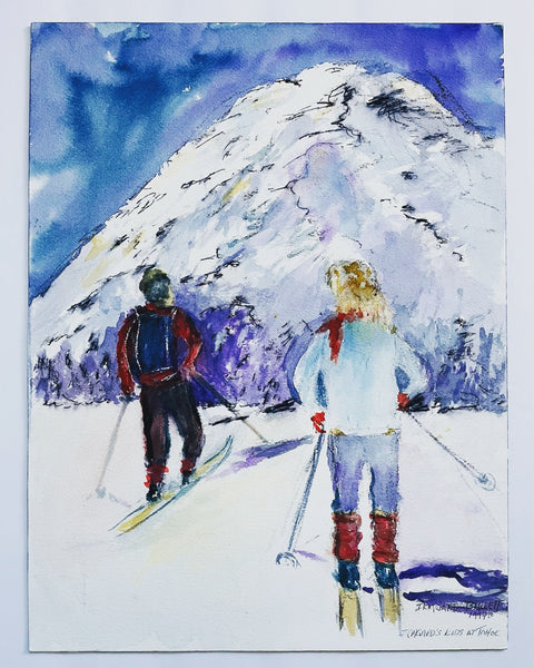 Irmgard Barlett Kids At Tahoe Signed Watercolor Gouache Dated 1994