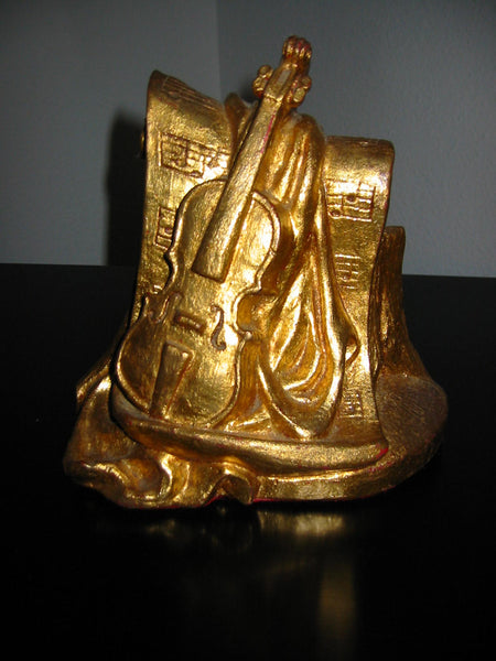 Chalk Ware Violin Bookend Sculpture Painted Gold - Designer Unique Finds 
 - 5