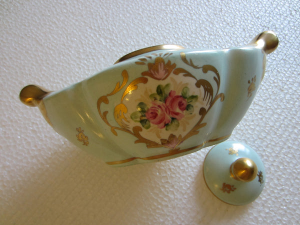 Limoges France Blue Porcelain Incense Decorated Gilt Floral Medallion
