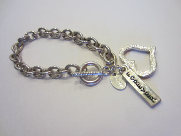 Silver Plated Heart Link Bracelet Forever Claire Charm Toggle Clasp