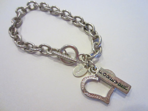 Silver Plated Heart Link Bracelet Forever Claire Charm Toggle Clasp