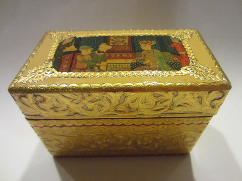 Tribal Mughal Empire Style Figurative Sectional Card Box Inlaid Embossed Gold - Designer Unique Finds 
 - 1