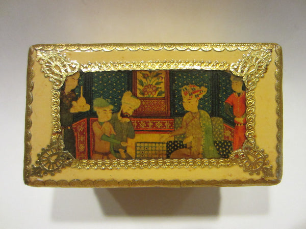 Tribal Mughal Empire Style Figurative Sectional Card Box Inlaid Embossed Gold - Designer Unique Finds 
 - 2