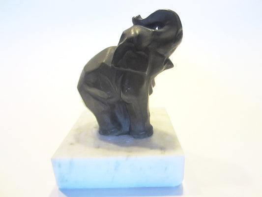Abstract Metal Elephant On Square White Marble Stand - Designer Unique Finds 