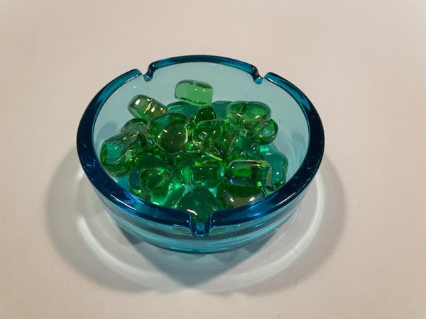 Mid Century Post Modern Blue Round Glass Ashtray