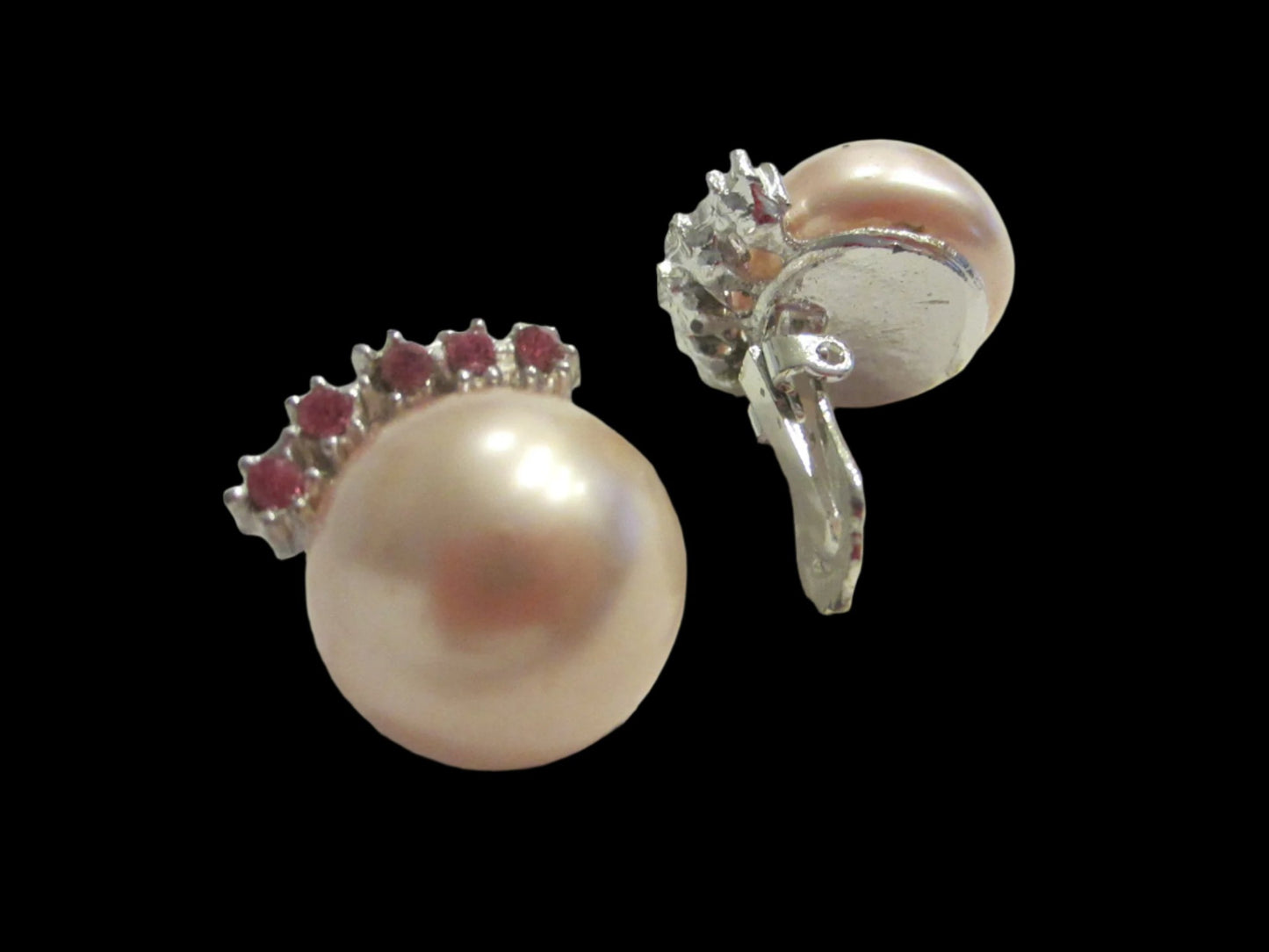 Pearl Pink Crystals Clip On Earrings