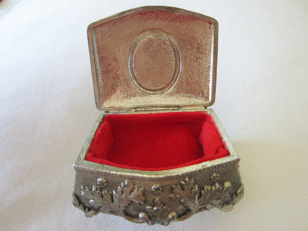 Art Deco Miniature Jewelry Box Japanned Pewter Porcelain Medallion - Designer Unique Finds 
 - 4