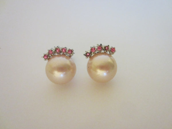 Pearl Pink Crystals Clip On Earrings