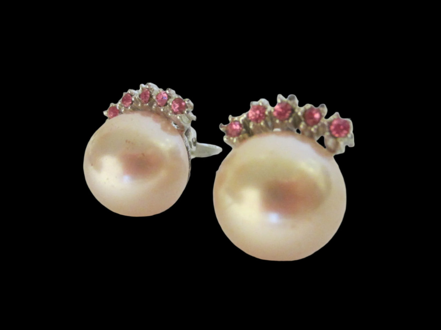 Pearl Pink Crystals Clip On Earrings