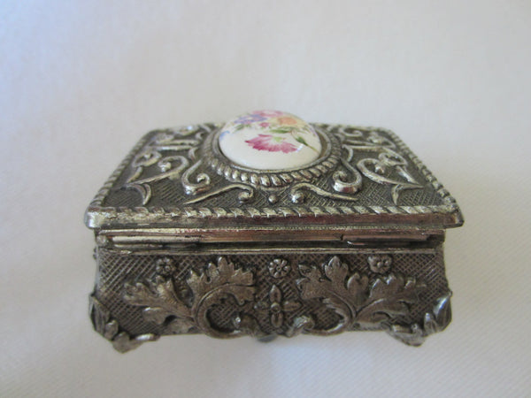 Art Deco Miniature Jewelry Box Japanned Pewter Porcelain Medallion - Designer Unique Finds 
 - 5