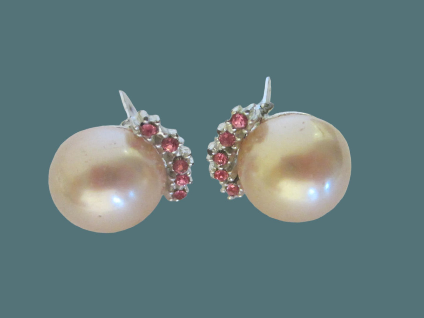 Pearl Pink Crystals Clip On Earrings