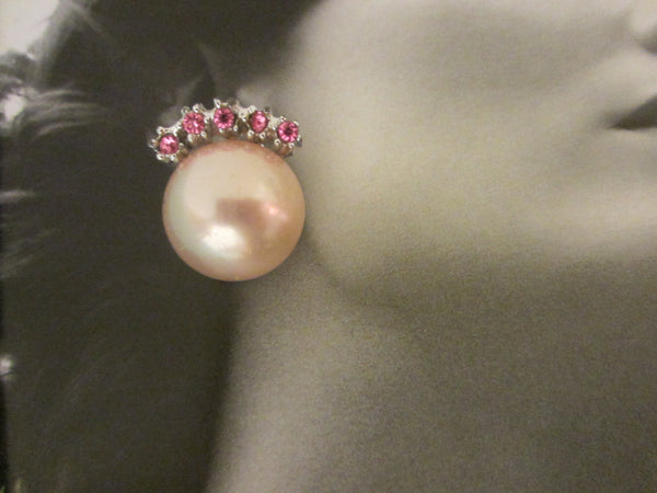 Pearl Pink Crystals Clip On Earrings
