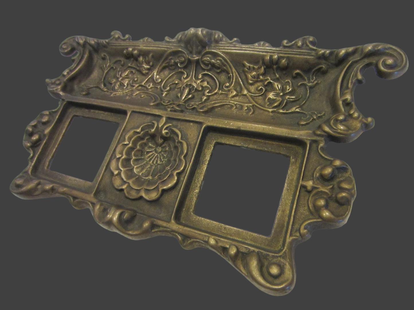 Rococo Style Bronze Inkwell Clam Shell Glass Inserts Floral Stand - Designer Unique Finds 
 - 2