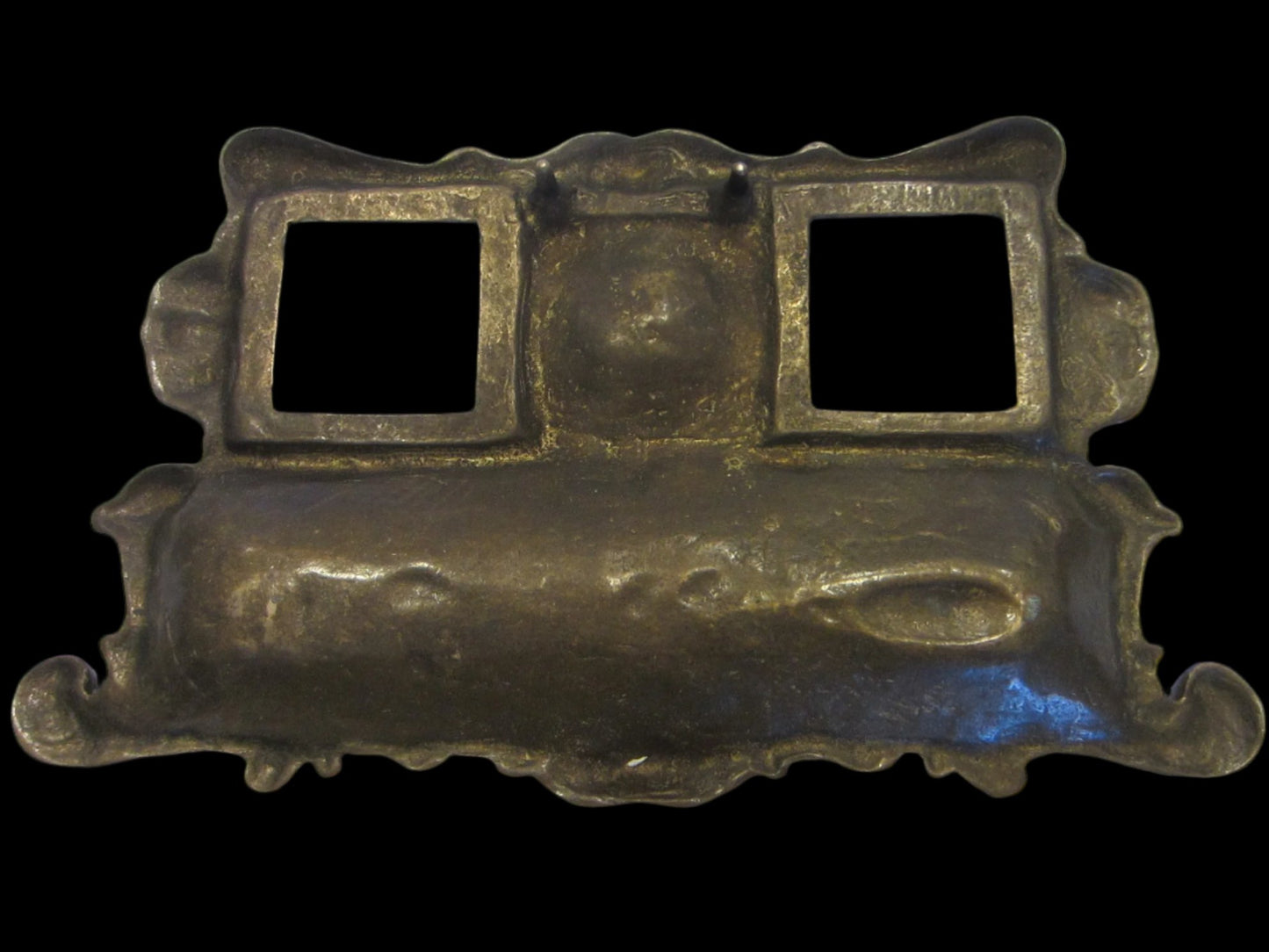 Rococo Style Bronze Inkwell Clam Shell Glass Inserts Floral Stand - Designer Unique Finds 
 - 6