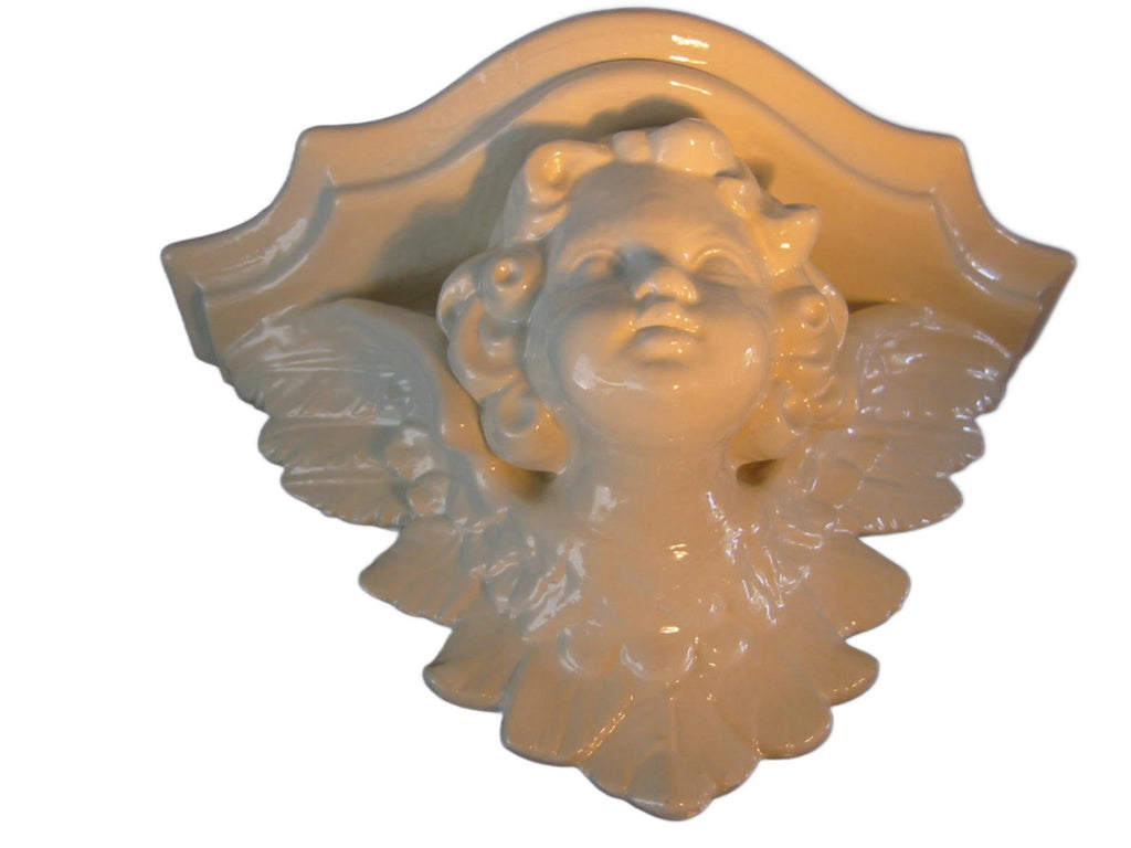 White Ceramic Majolica Angel Wall Sconce - Designer Unique Finds 