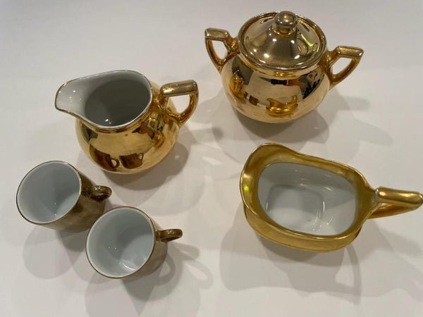 Hall Glo Gold Brief Six Piece Breakfast Set Gold Decorated Marked