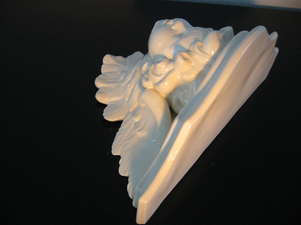 White Ceramic Majolica Angel Wall Sconce - Designer Unique Finds 