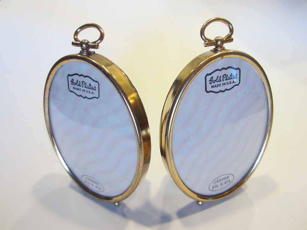 Oval Picture Frames in Pair Gold Plated Made in U.S.A. with Self Stands - Designer Unique Finds 
 - 2