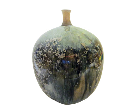 S J Cummings Signed Ceramic Vase Studio Art Luster Bulbous 