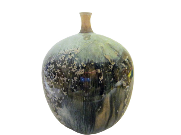 S J Cummings Signed Ceramic Vase Studio Art Luster Bulbous 