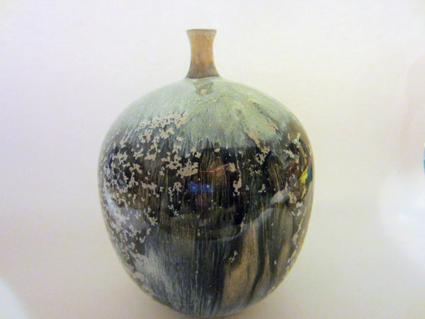 S J Cummings Signed Ceramic Vase Studio Art Luster Bulbous 