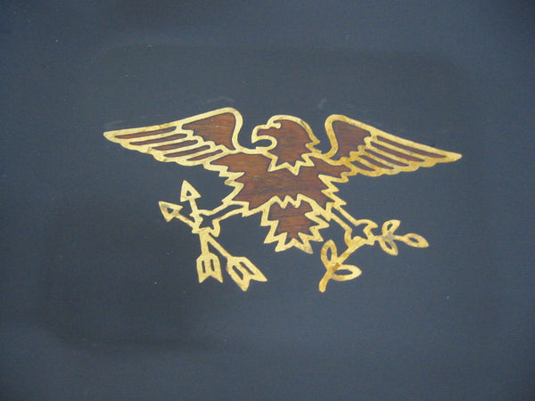 California Couroc Gift Ware Golden Terracotta Eagle Black Lacquered Trays - Designer Unique Finds 