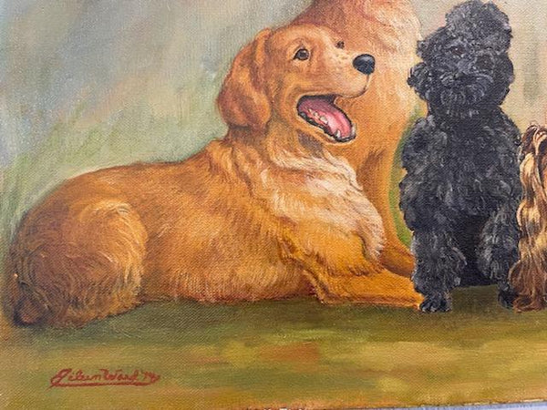 Eileen Ward Dogs Cats Gathering Signed Oil On Canvas