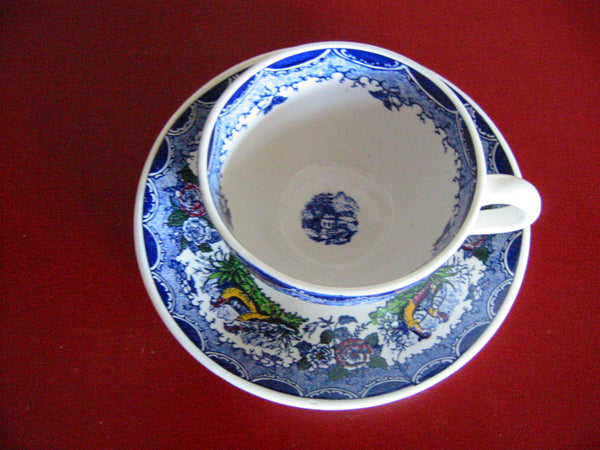 Scenic Teacup Saucer Marked PV France Quimper Style