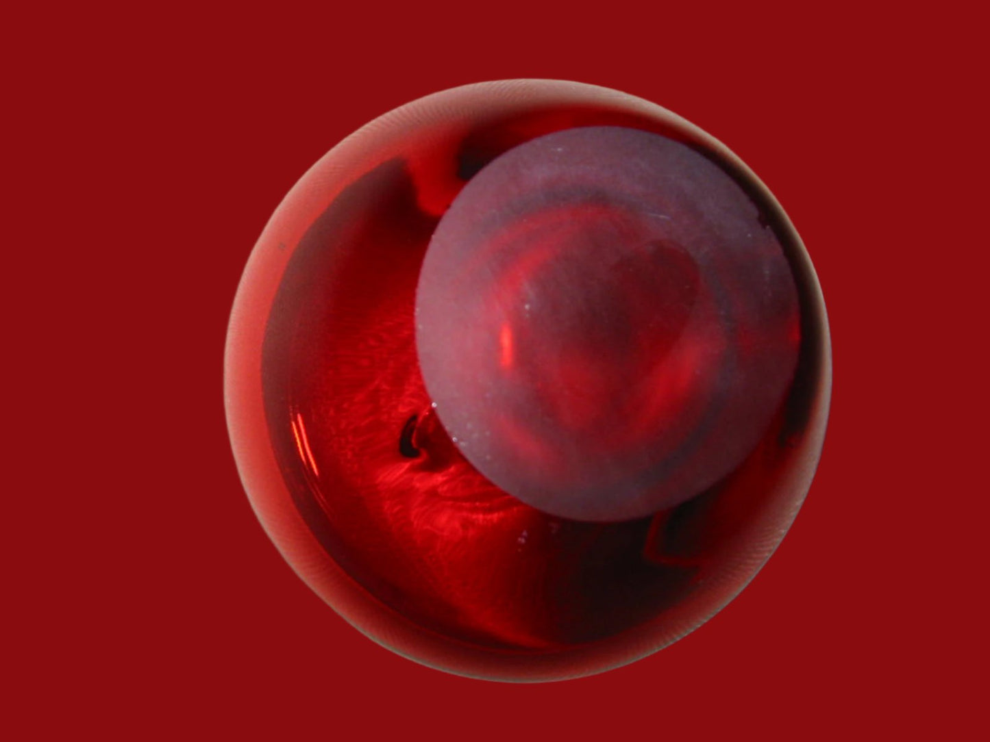 Blenko Style Red Glass Stem Apple Paperweight - Designer Unique Finds 