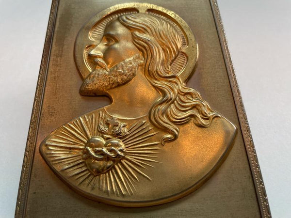 Bronze Plaque Scripted Religious Ormolu Portrait