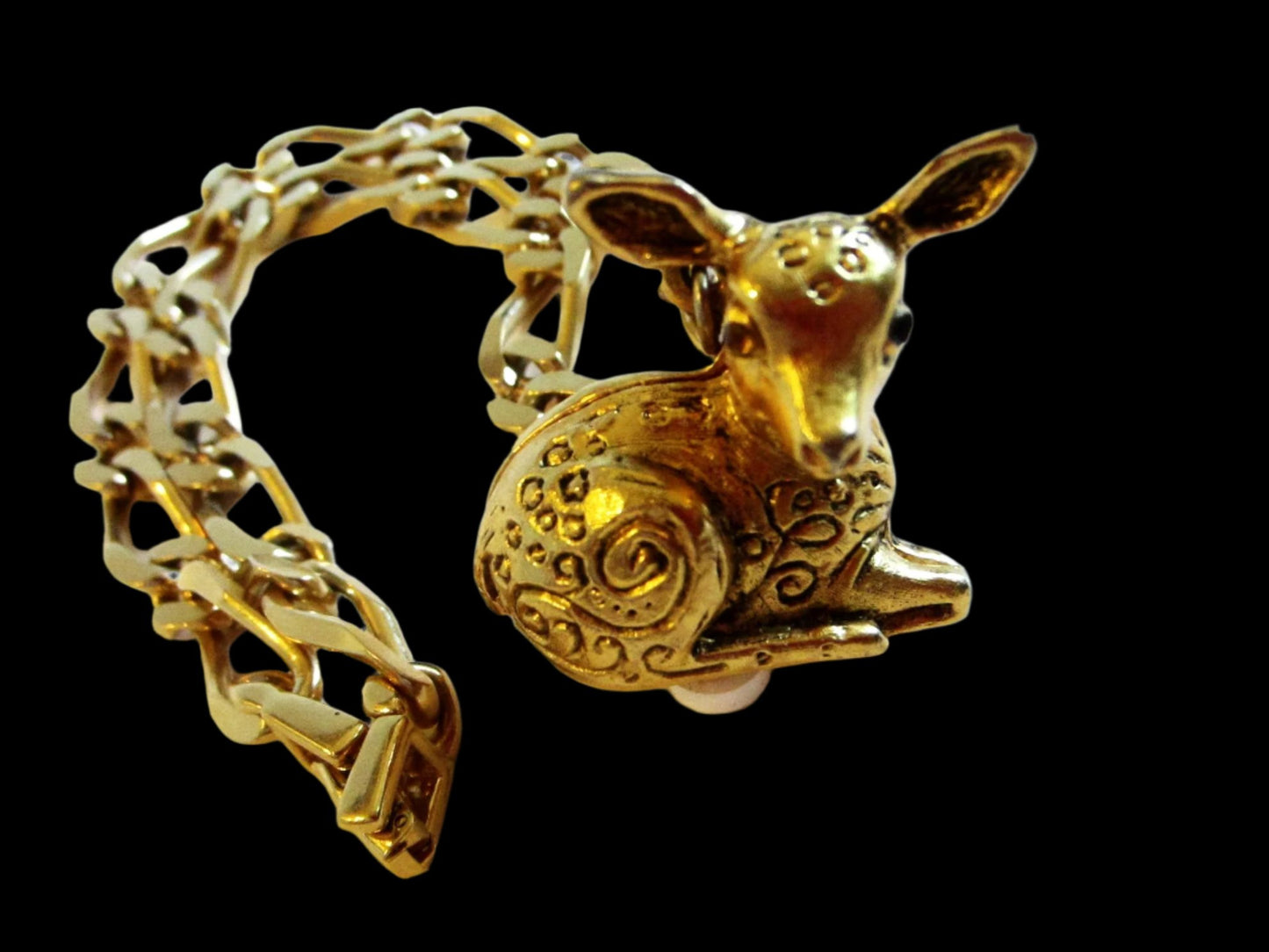 Max Factor Golden Deer On Monet Chain Marked In Etch - Designer Unique Finds 
