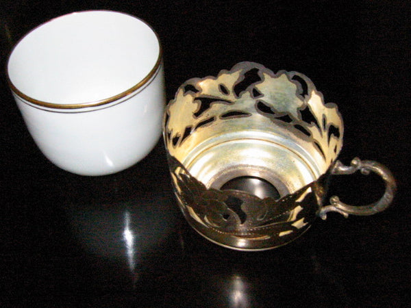 Collectible Richard Ginori Italian Porcelain Brass Cup Saucer - Designer Unique Finds 
 - 2
