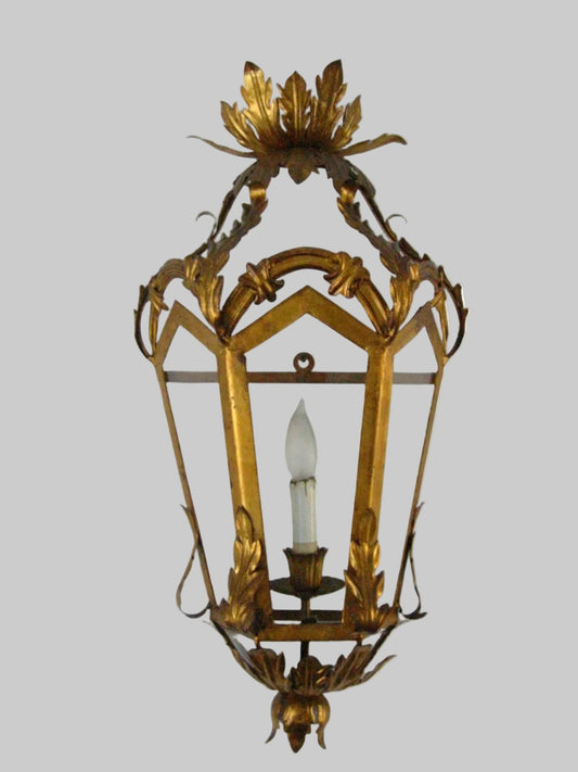 Continental Tole Gilt Decorated Wall Lantern - Designer Unique Finds 