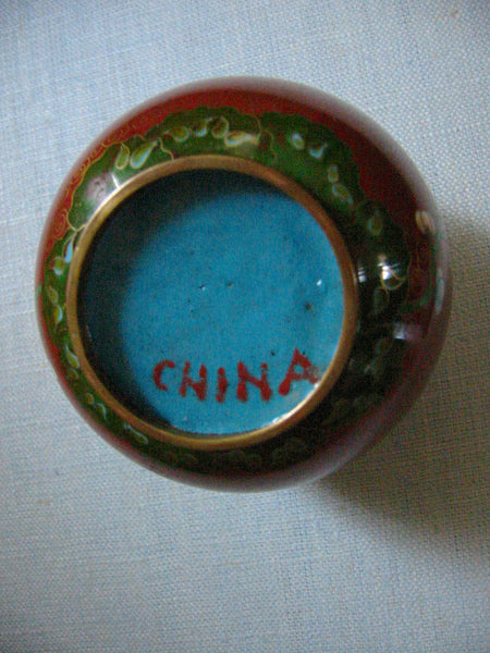 China Cloisonne Ginger Jar Floral Enameling Gold Scrolled Brass Foot