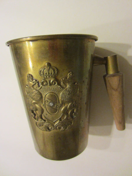 Art Deco Brass Mug Coat of Arm Bird Crown Crest Made in Italy