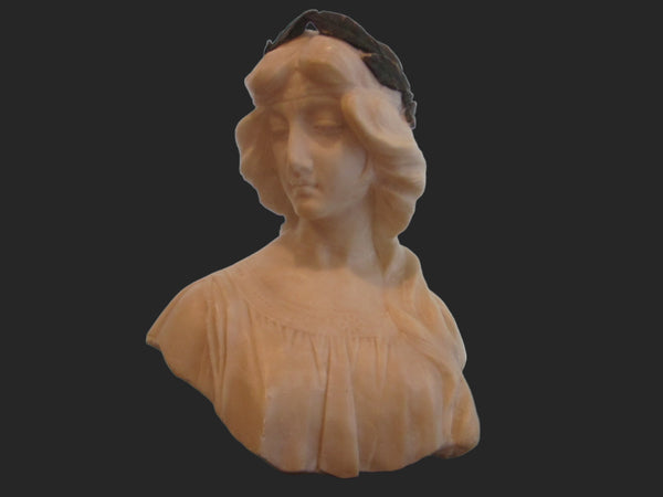 Antonio Frilli Firenze Alabaster Signed Portrait Bust On Deco Marble Stand