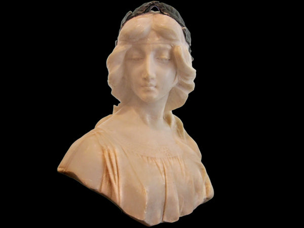 Antonio Frilli Firenze Alabaster Signed Portrait Bust On Deco Marble Stand