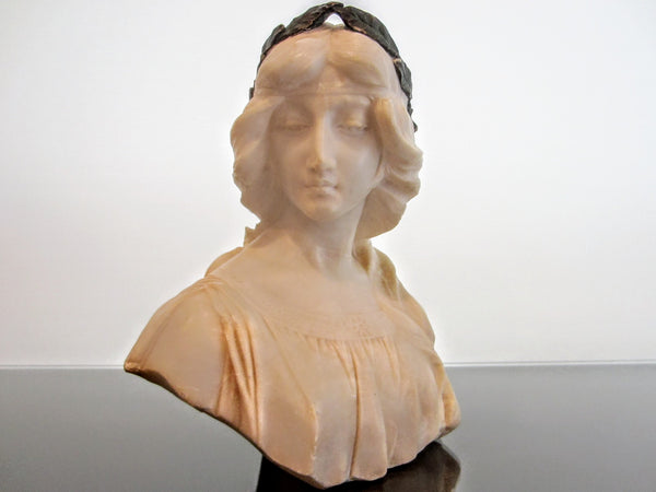 Antonio Frilli Firenze Alabaster Signed Portrait Bust On Deco Marble Stand