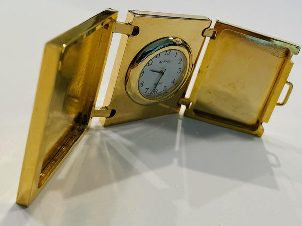 Arenix Miniature Briefcase Clock Folding Brass Photo Frame Japan Movement