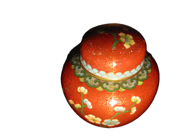 China Cloisonne Ginger Jar Floral Enameling Over Brass - Designer Unique Finds 